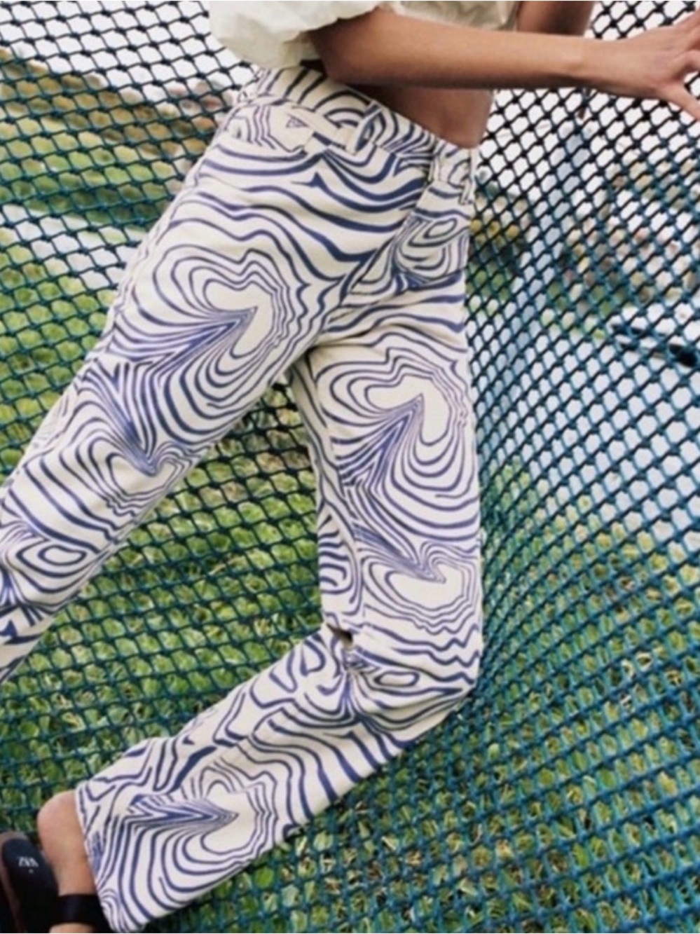 ZARA - Straight Leg Cream Jeans with Purple Swirl
